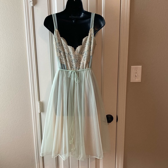 Vintage 50s Shadowline Chiffon Soft Green Ballerina Gown Peignoir Set Sz 32/S - Picture 11 of 16